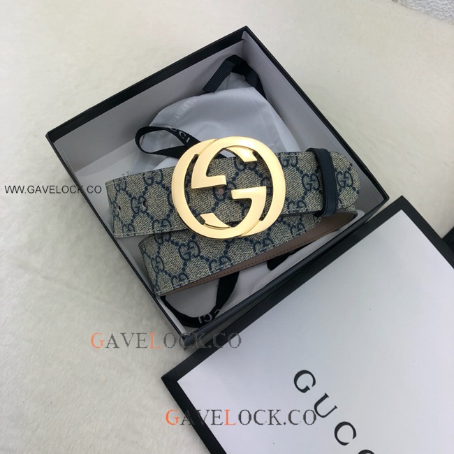 Gucci Leather Belt Classic PVC Monogram Brass GG Buckle
